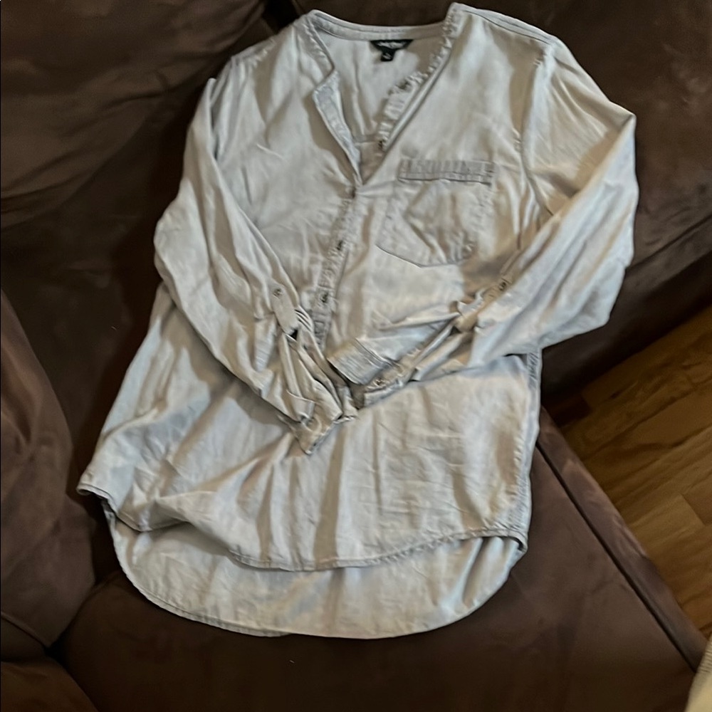 Lucky Brand brushed grey V-Neck Button Down Shirt